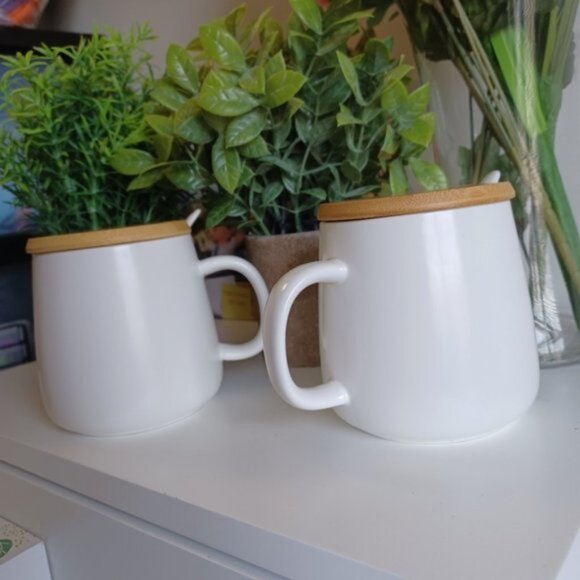 AAI Couple Coffee Mugs | 12 oz | Set of 2 | Ceramic with Bamboo Lid & Spoon - Picture 6 of 9